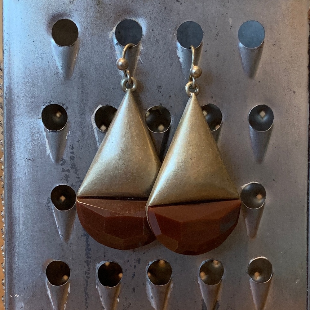 Gold/Brown Geometric Teardrop Dangle Earrings